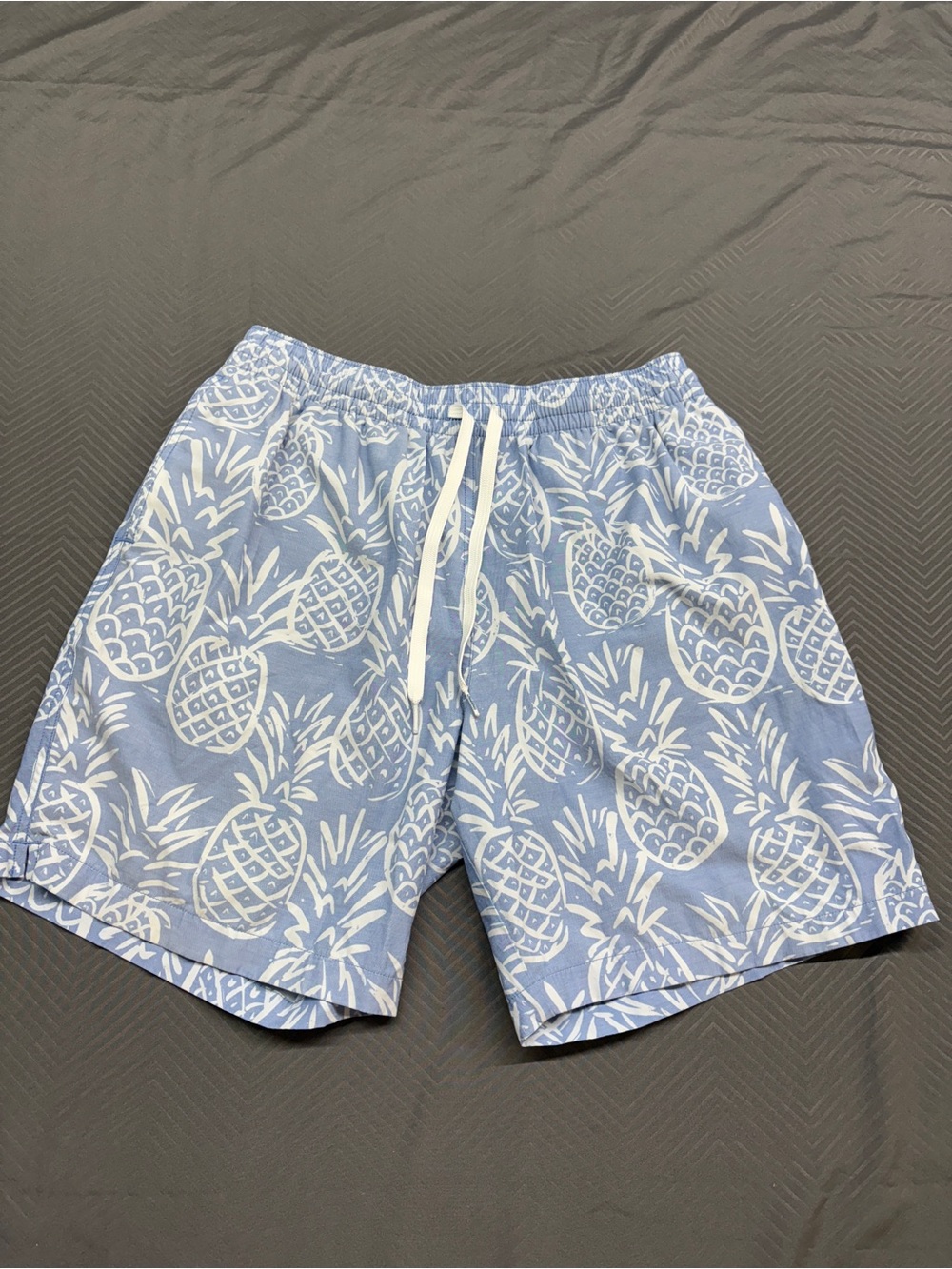 Chubbies The Thigh-Napples swim trunks in a light blue pineapple print size L 7”